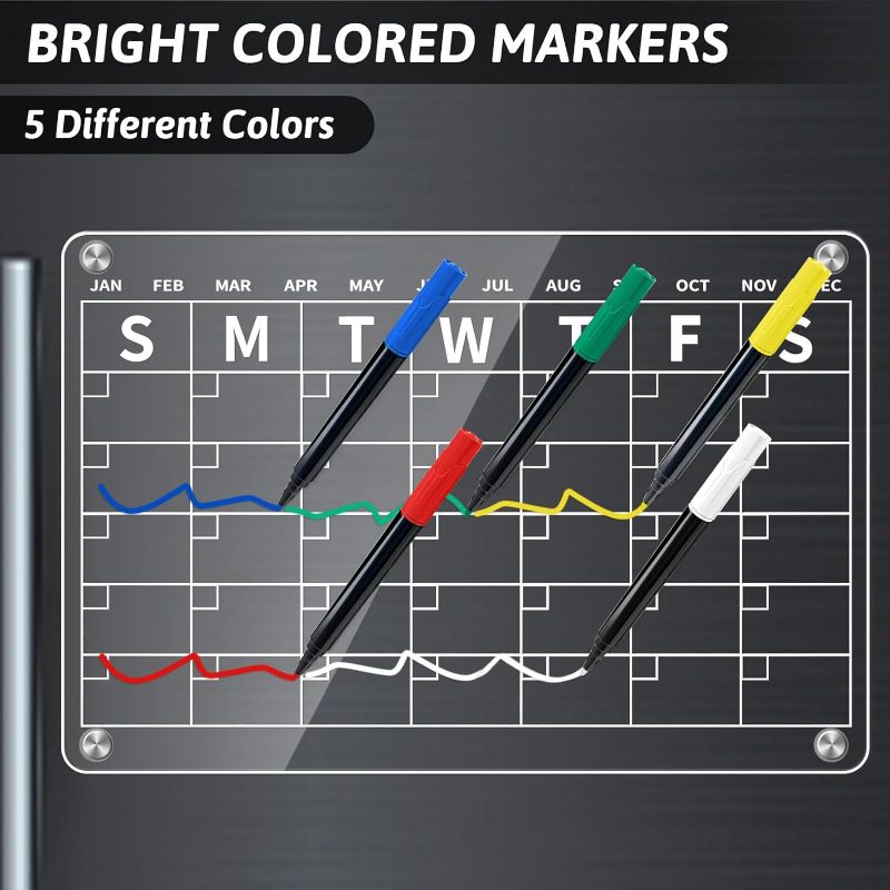 Photo 1 of Heltrappe Magnetic Acrylic Calendar for Fridge,2 Pack Clear Dry Erase Board of Monthly & Blank Calendar for Refrigerator, Reusable Planner Board Includes 5 Dry Erase Markers 5 Colors(15.7"x 11.8")
