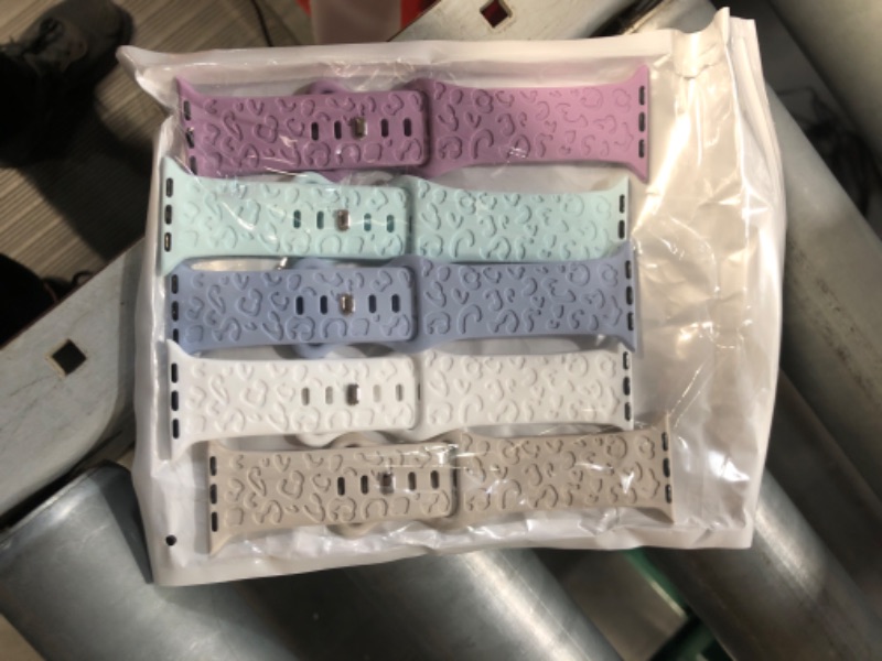 Photo 2 of 5 Pack Leopard Engraved Bands Compatible with Apple Watch Band 40mm 44mm 38mm 45mm 49mm 42mm Women Men,Cheetah Sport Silicone Strap Wristbands for iWatch Series 9,Ultra,SE,Series 8 7 6 5 4 3 2 1