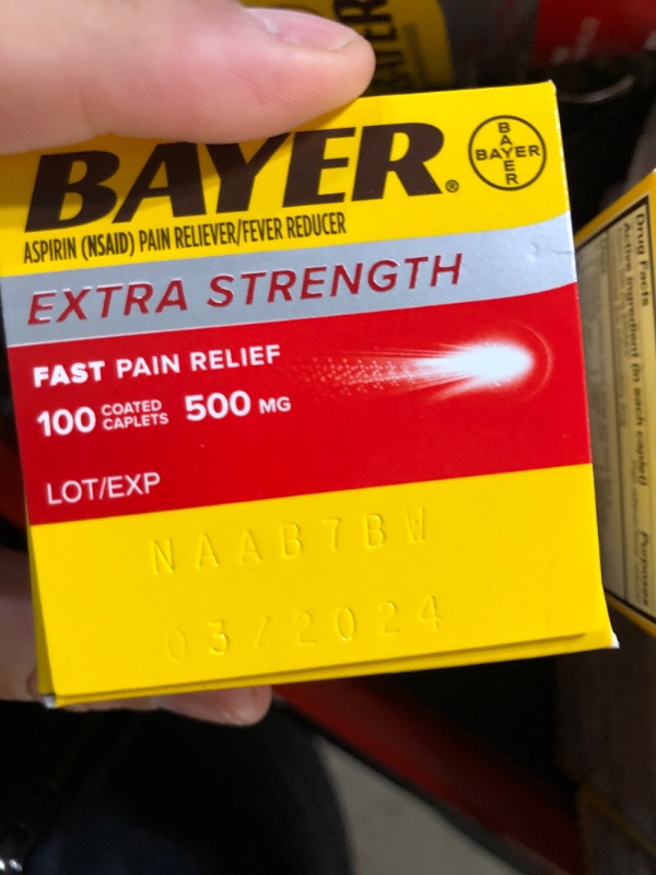 Photo 2 of Bayer Extra Strength Aspirin 500 mg, Pain Reliever and Fever Reducer, Powerful Pain Relief of Headache, Muscle Pain, Minor Arthritis Pain, Back Ache, Toothache, and Menstrual Pain, 100 Coated Tablets