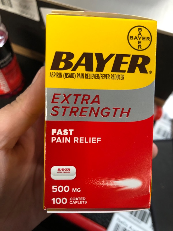 Photo 3 of Bayer Extra Strength Aspirin 500 mg, Pain Reliever and Fever Reducer, Powerful Pain Relief of Headache, Muscle Pain, Minor Arthritis Pain, Back Ache, Toothache, and Menstrual Pain, 100 Coated Tablets