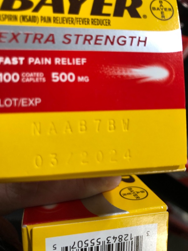 Photo 2 of Bayer Extra Strength Aspirin 500 mg, Pain Reliever and Fever Reducer, Powerful Pain Relief of Headache, Muscle Pain, Minor Arthritis Pain, Back Ache, Toothache, and Menstrual Pain, 100 Coated Tablets