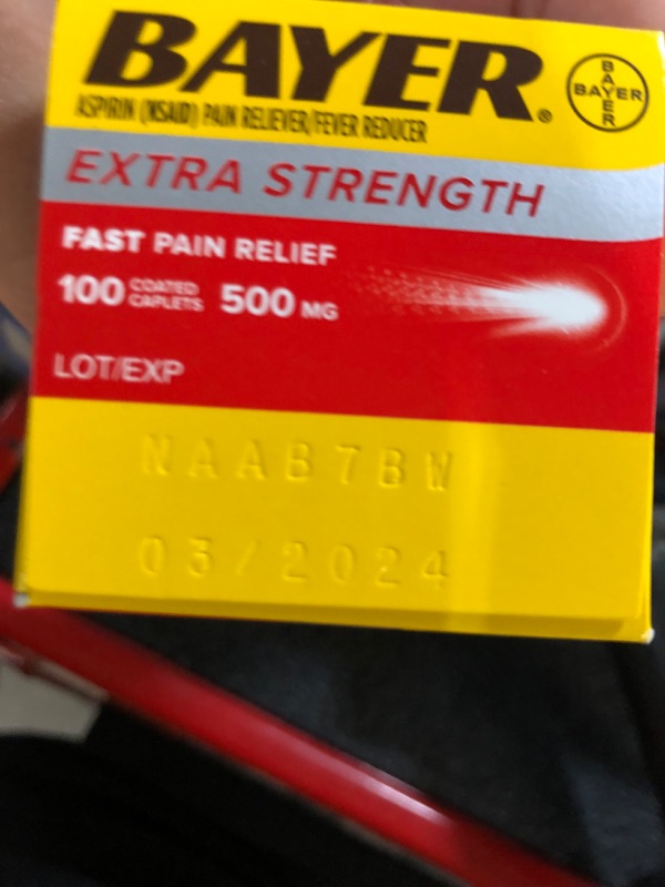 Photo 2 of Bayer Extra Strength Aspirin 500 mg, Pain Reliever and Fever Reducer, Powerful Pain Relief of Headache, Muscle Pain, Minor Arthritis Pain, Back Ache, Toothache, and Menstrual Pain, 100 Coated Tablets