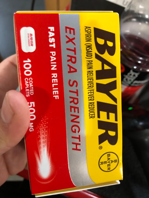 Photo 3 of Bayer Extra Strength Aspirin 500 mg, Pain Reliever and Fever Reducer, Powerful Pain Relief of Headache, Muscle Pain, Minor Arthritis Pain, Back Ache, Toothache, and Menstrual Pain, 100 Coated Tablets