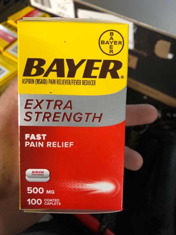 Photo 2 of 03/2024**Bayer Extra Strength Aspirin 500 mg, Pain Reliever and Fever Reducer, Powerful Pain Relief of Headache, Muscle Pain, Minor Arthritis Pain, Back Ache, Toothache, and Menstrual Pain, 100 Coated Tablets