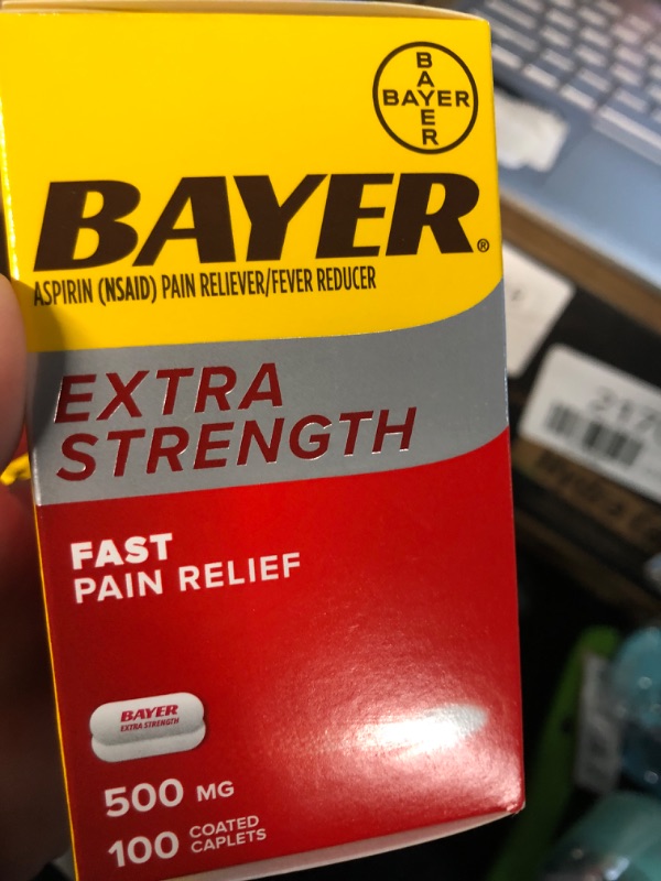 Photo 2 of Bayer Extra Strength Aspirin 500 mg, Pain Reliever and Fever Reducer, Powerful Pain Relief of Headache, Muscle Pain, Minor Arthritis Pain, Back Ache, Toothache, and Menstrual Pain, 100 Coated Tablets