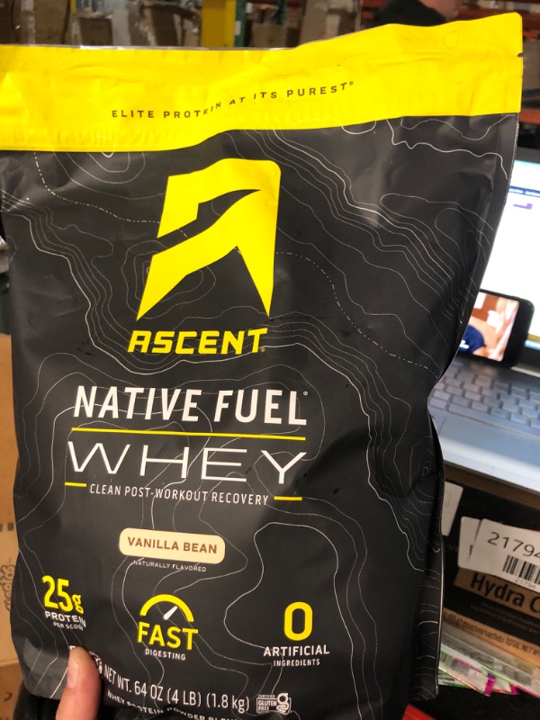 Photo 3 of 01/25/2025  Ascent 100% Whey Protein Powder - Post Workout Whey Protein Isolate, Zero Artificial Flavors & Sweeteners, Gluten Free, 5.5g BCAA, 2.6g Leucine, Essential Amino Acids, Vanilla Bean 4 lb Vanilla 4 Pounds (Pack of 1)