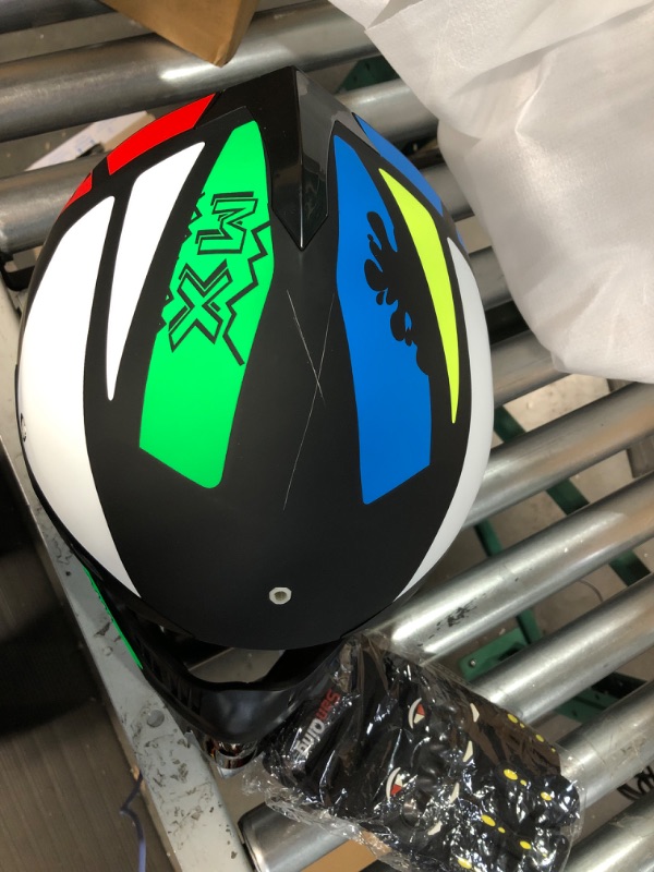 Photo 2 of **DAMAGED**
Anti-Collision Dirt Bike Helmet Trend Skull ATV DOT Approved BMX Helmet SUV Mask Goggles Gloves,Dirt Bike Downhill Off-Road Mountain Bike Helmet 4-Piece Set Z BlueWhite Medium