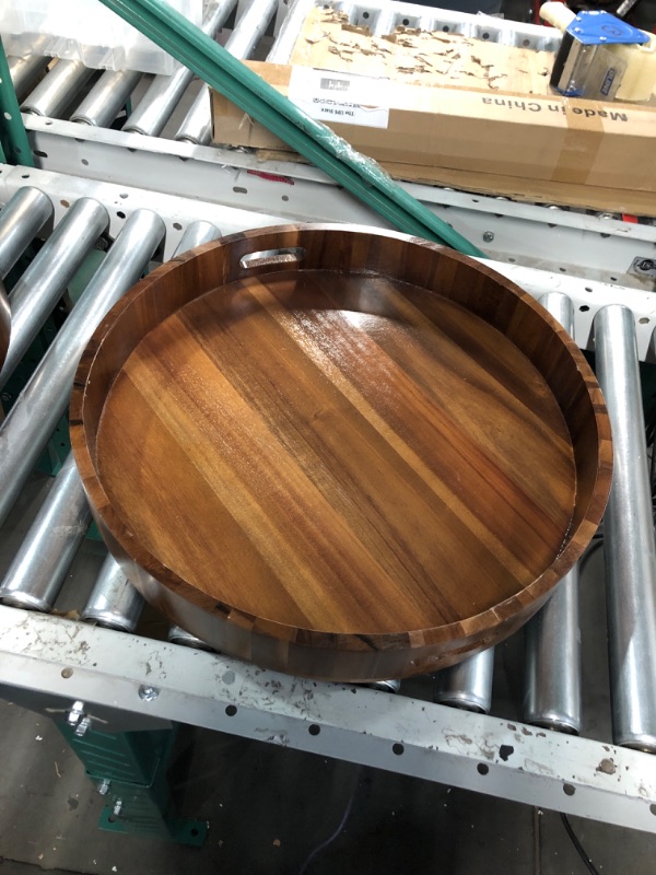 Photo 2 of **DAMAGED** Tanlade 2 Pcs Round Wooden Serving Tray with Handles, 20 Inch Extra Large Acacia Wood