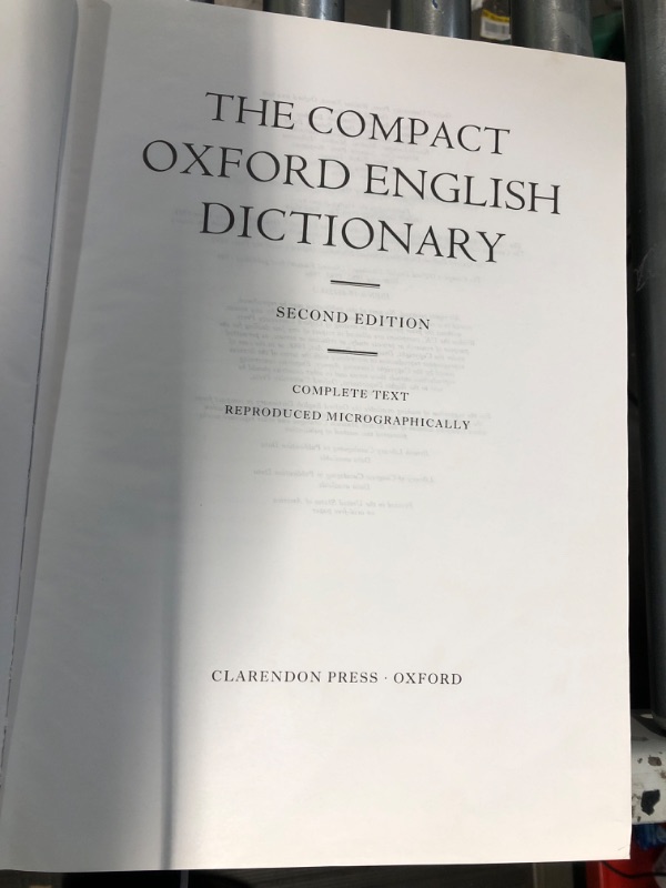 Photo 4 of **MISSING SLIPCASE**
The Compact Edition of The Oxford English Dictionary, Complete Text Reproduced Micrographically