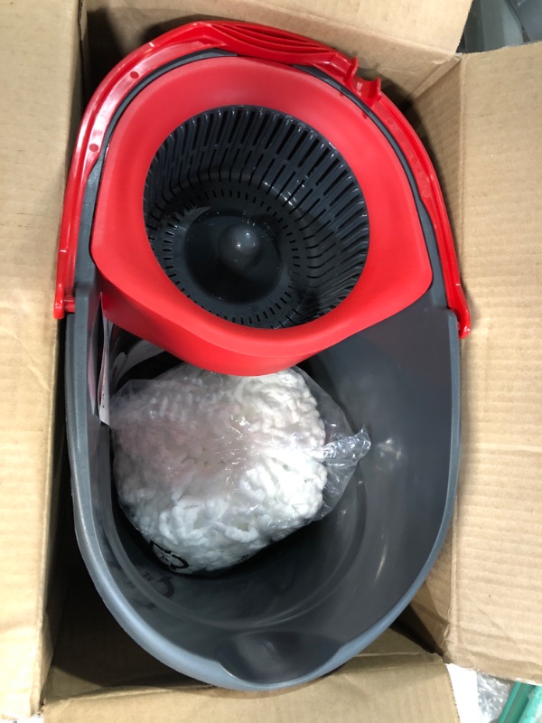 Photo 4 of **DAMAGED PIECE**
O-Cedar EasyWring Microfiber Spin Mop, Bucket Floor Cleaning System, Red, Gray Spin Mop & Bucket