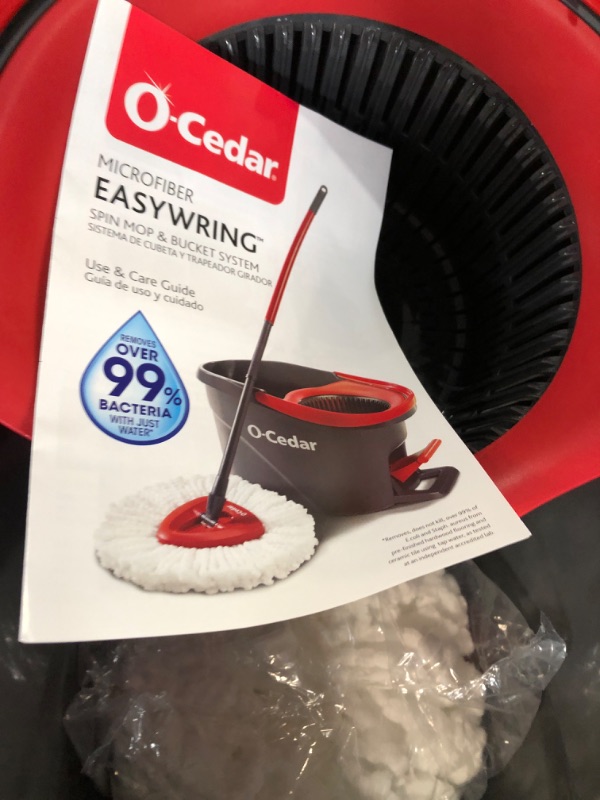 Photo 5 of **DAMAGED PIECE**
O-Cedar EasyWring Microfiber Spin Mop, Bucket Floor Cleaning System, Red, Gray Spin Mop & Bucket