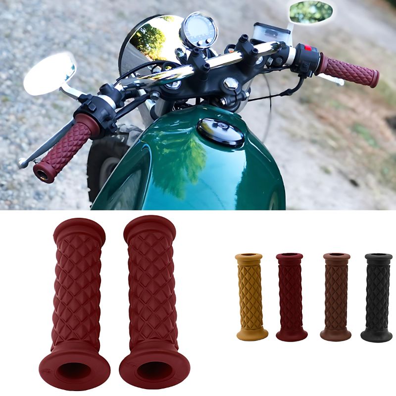 Photo 1 of **2 Pack** Motorcycle Vintage Non Slip Rubber Handlebar Grips 7/8" 22mm 24mm Comfort Hand Handlebar Grip (Red)