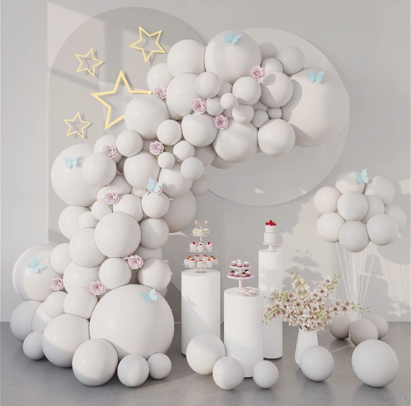 Photo 1 of *3 Pack 100pcs Latex Balloon Arch Kit, White Balloons Different Sizes 5/10/12/18 Inch Balloon Garland for Birthday Party Supplies, Bridal Wedding Anniversary Baby Shower Decor, Family Picnic Beach Holiday Sea White 5“+10”+12“+18”