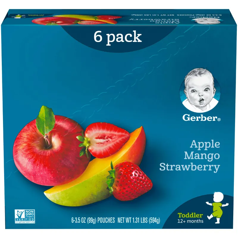 Photo 1 of *3Pack* (Pack of 6) Gerber Toddler Baby Food, Apple Mango Strawberry, 3.5 oz Pouch
BEST BY 2/29/24