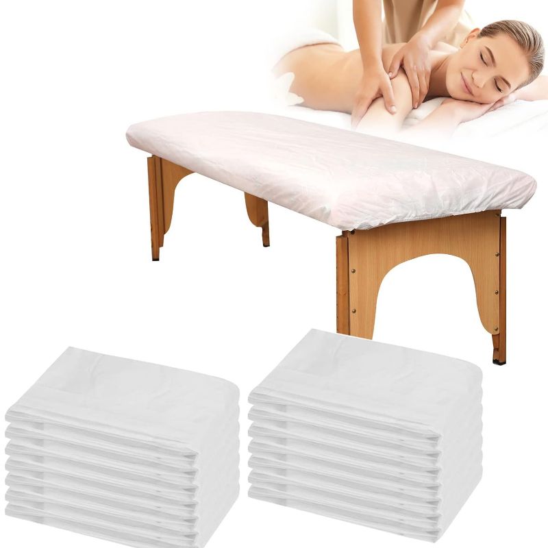 Photo 1 of 20 PCS Disposable Thin Massage Table Covers Fitted Bed Sheets 82 x 35 inches Soft Breathable.Not Waterproof (White)