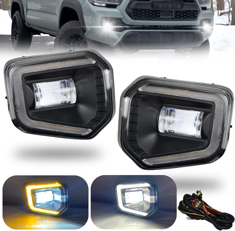 Photo 1 of LED&DRL Fog Lights Assembly Kit for 2016 2017 2018 2019 2020 2021 2022 2023 Toyota Tacoma(Fits SR,SR5 Model Only), 1 Pair Bumper Driving Fog Lamps Daytime Running Lights (LED ver.2)