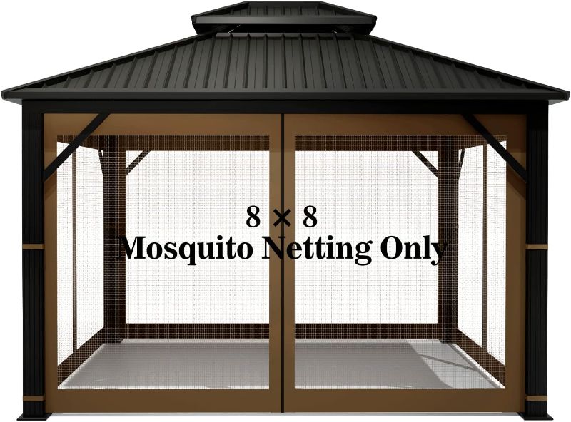 Photo 1 of 
Gazebo Universal Replacement Mosquito Netting – Hugline 8' x 8' Outdoor Mesh Netting Screen 4-Panel Sidewall Curtain with Zipper (Brown)