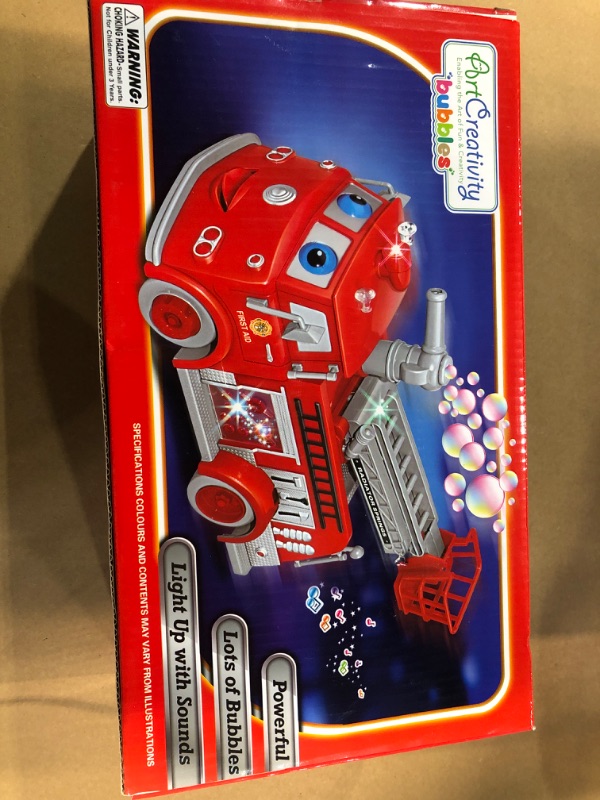 Photo 4 of ArtCreativity Bubble Blowing Fire Engine Toy Truck for Kids - Awesome Light Up LED and Siren Effects