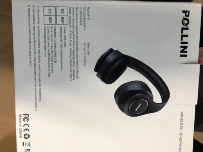 Photo 4 of Bluetooth Headphones Wireless, pollini 40H Playtime Foldable Over Ear Headphones with Microphone, Deep Bass Stereo Headset with Soft Memory-Protein Earmuffs for iPhone/Android Cell Phone/PC (Black)