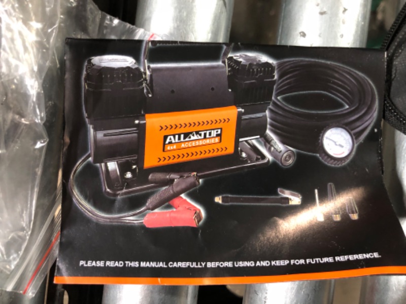 Photo 1 of ALL-TOP Heavy Duty Portable 12V Air Compressor Kit Inflate 180L (6.35Ft³)/Min Max 150PSI Metal Heat Dissipation ensures Duty Job for Pros Includes a 1680D Rugged Carry Bag for 4x4 Vehicle