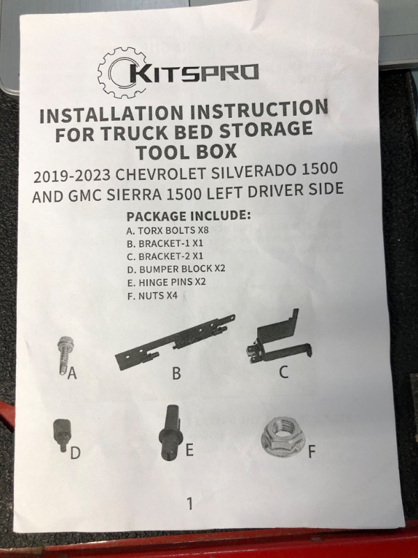 Photo 5 of ***MISSING HARDWARE***KitsPro Truck Bed Tool Box Storage for 2019-2023 Chevy Chevrolet Silverado 1500 and GMC Sierra 1500 (NO FIT with CarbonPro Bed)