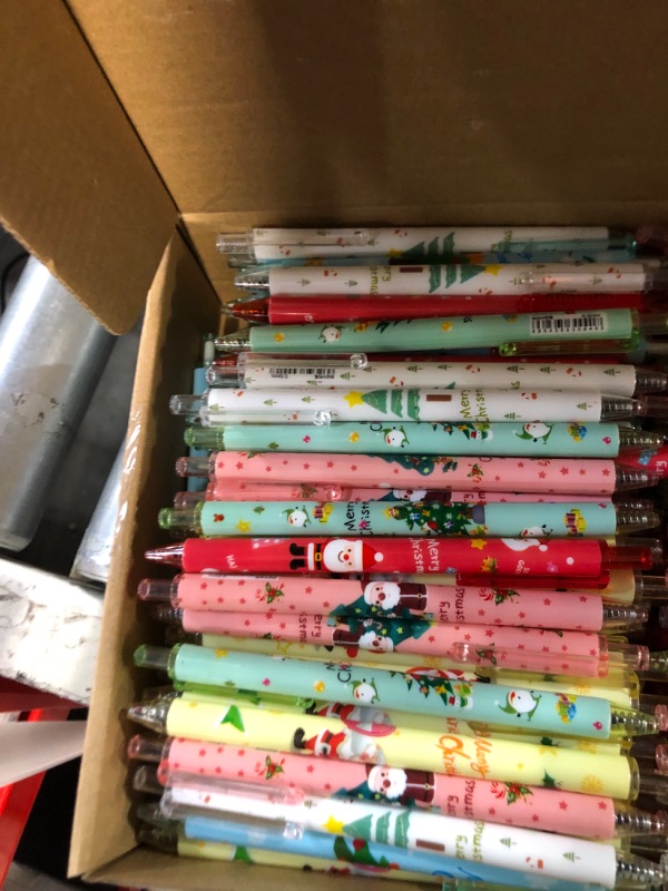 Photo 1 of Jetec 24 Pcs Christmas Pens Retractable Printing Pens Christmas Ballpoint Pens Xmas Gel Ink Pens Cartoon Tree Santa Snowman Writing Pens for Christmas Party Office School Supplies Children Gift