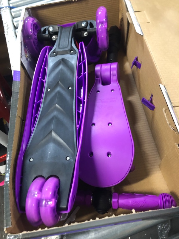 Photo 3 of 3 Wheeled Scooter for Kids - Stand & Cruise Child/Toddlers Toy Folding Kick Scooters w/Adjustable Height, Anti-Slip Deck, Flashing Wheel Lights, for Boys/Girls 2-12 Year Old - Hurtle HURFS56 Purple