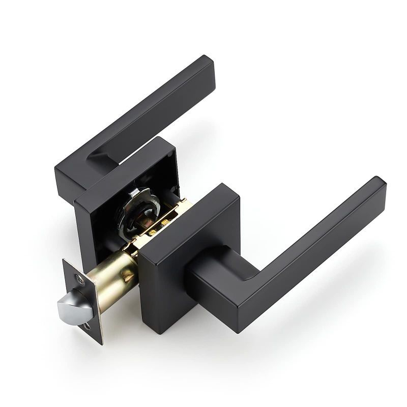 Photo 1 of  Heavy Duty Door Lever Door Lock Square Lever Door Handles Right Left Handing Lever Set Matte Black Finish Passage Door Levers Dummy Door Lever Set Interior Keyless Non-Locking Levers