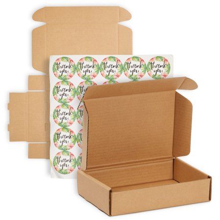 Photo 1 of 25 Pack Corrugated Mailer Boxes and Thank You Stickers Brown ?9x6x2?in
