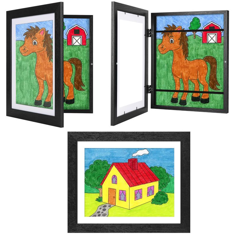 Photo 1 of  Kids Art Frames Black, 10x12.5 Child Artwork Display Frame Without Mat Changeable Front Opening, 8.5x11 Frame With Mat, Children Storage Frame Hold 50pcs Craft, Drawing, Art Project, Schoolwork Black 10x12.5
