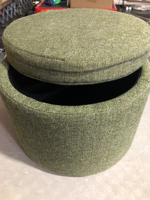 Photo 3 of * used * 
Homepop Home Decor | Upholstered Round Storage Ottoman | Ottoman with Storage for Living Room & Bedroom, Green Tweed