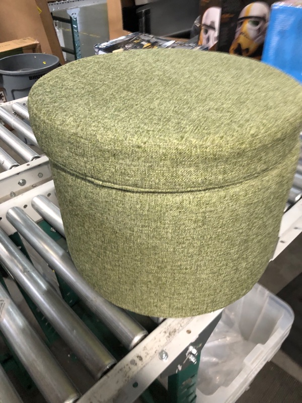 Photo 2 of * used * 
Homepop Home Decor | Upholstered Round Storage Ottoman | Ottoman with Storage for Living Room & Bedroom, Green Tweed