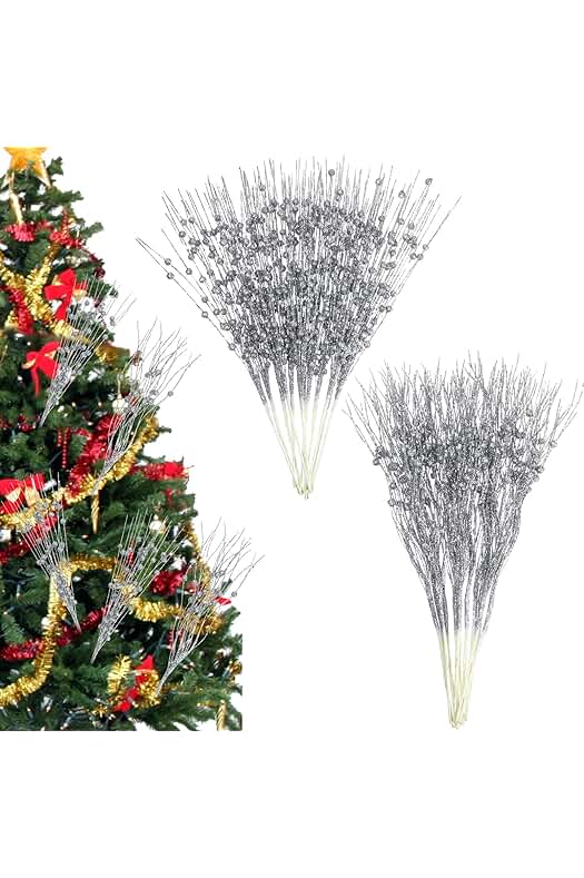 Photo 1 of 48 Pcs 15.7 Inch Christmas Artificial Glitter Berry Stem 