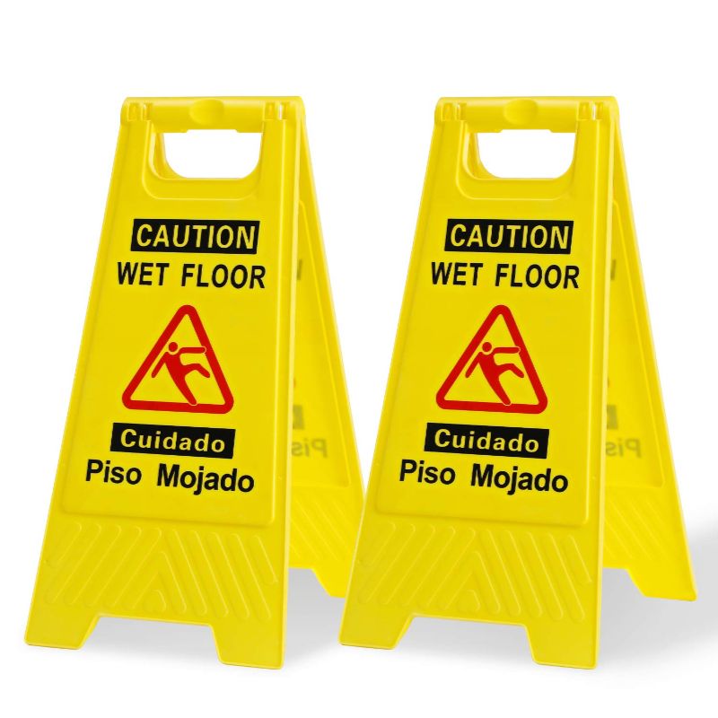 Photo 1 of CERLMLAND Caution Wet Floor Sign, Foldable Sturdy Bilingual Double-Sided Safety Warning Signs for Commercial Use, Pool 