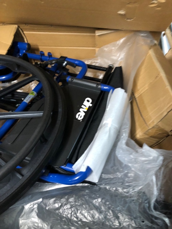 Photo 2 of ***USED - LIKELY MISSING PARTS***
Drive Medical Blue Streak Wheelchair with Flip Back Desk Arms, Swing Away Footrests, 16 Inch Seat 16 Inch Swing Away Footrests