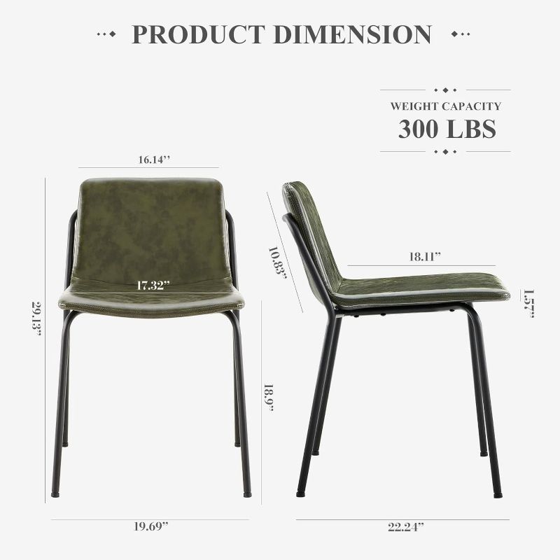 Photo 4 of (READ NOTES) COLAMY PU Leather Dining Chairs Set of 2, Mid Back Modern Upholstered Dining Room Kitchen Side Chair with Metal Legs for Home/Living Room/Bedroom/Office, Green

