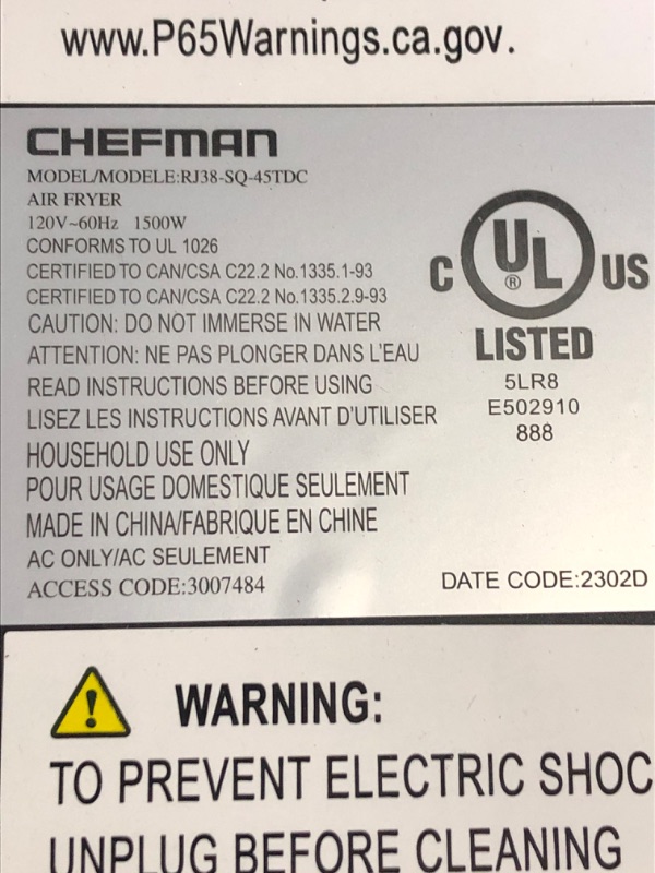 Photo 4 of * not functional * sold for parts *
CHEFMAN Air Fryer Healthy Cooking, 4.5 Qt,User Friendly and Dual Control Temperature