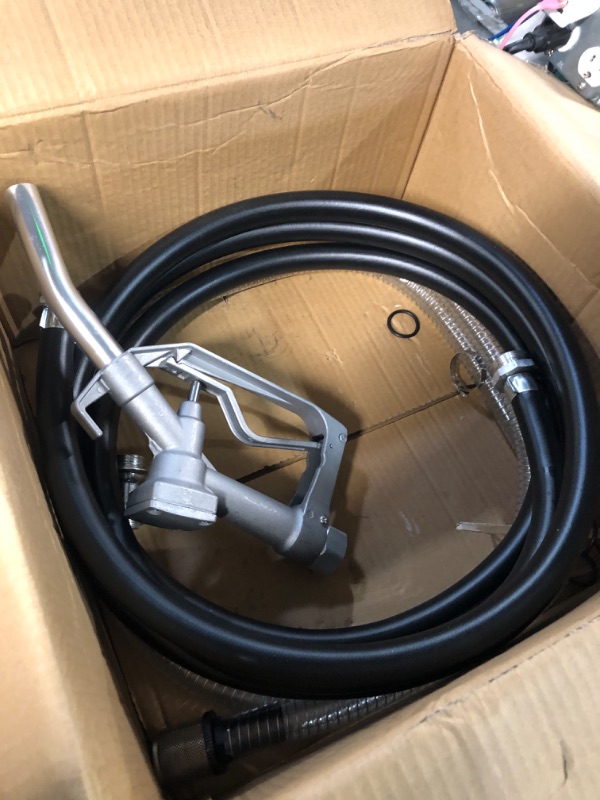 Photo 4 of 12V Gasoline Fuel Transfer Pump Kit, 15 GPM / 57 LPM Self-Priming Fuel Pump, 14' FT Discharge Hose, Suction Hose, Manual Nozzle and Power Cord, for Gasoline Diesel Kerosene Mineral Spirits Pump w/Accessories & Suction Hose