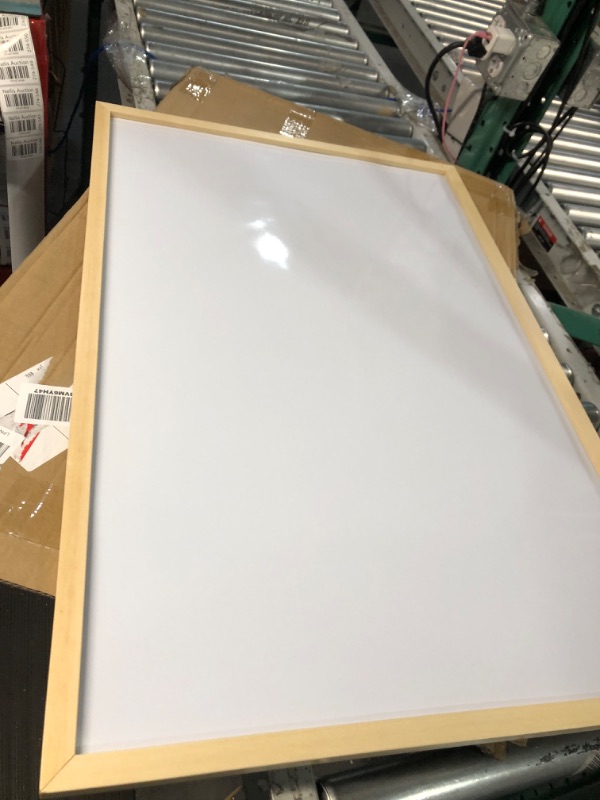 Photo 2 of Magnetic Whiteboard with 34”x 22” Writing Space and Finished Pinewood Frame Dry-Erase Board – Wall Mount Write-On Display Includes Hooks