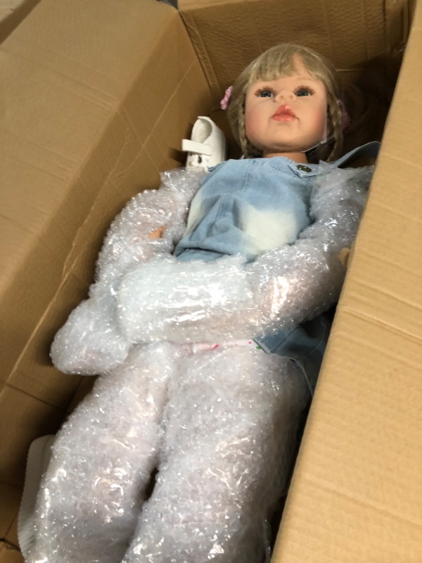 Photo 2 of 39 inch Lifelike Toddler Reborn Dolls Huge Child Mannequin Vinyl Full Standing Girl Blonde Long Hair Realistic Model Ball Jointed Doll