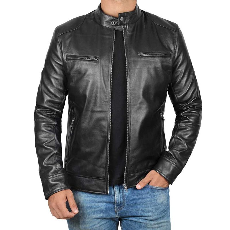 Photo 1 of Dodge Black Fitted Real Leather Biker Jacket Men’s/Gloria Leather
