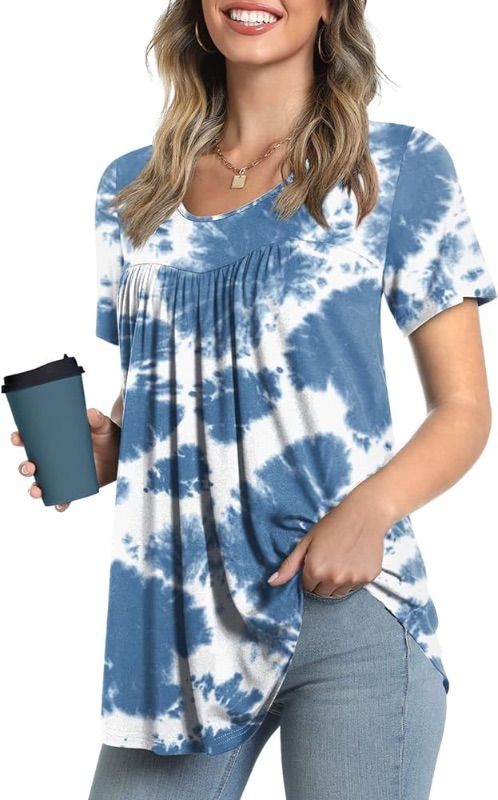 Photo 1 of LONGYUAN Women Short Sleeve Tops Summer Casual Tee Hide Belly Shirts 2024 Elastic Blouse Medium M