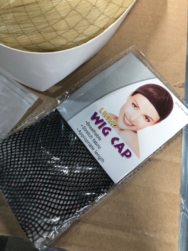 Photo 1 of Anogol Hair Cap+ Blonde Wigs Anime Cosplay Wigs Short Wavy Synthetic Hair With Bangs