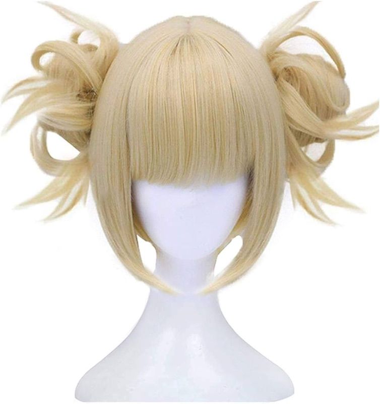 Photo 1 of Anogol Hair Cap+ Blonde Wigs Anime Cosplay Wigs Short Wavy Synthetic Hair With Bangs