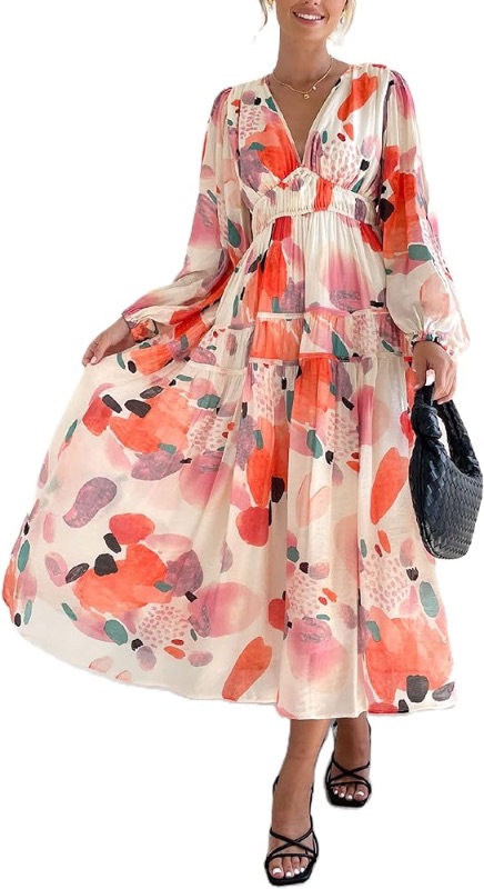 Photo 1 of  Women's Floral Puff Sleeve Maxi Dress 