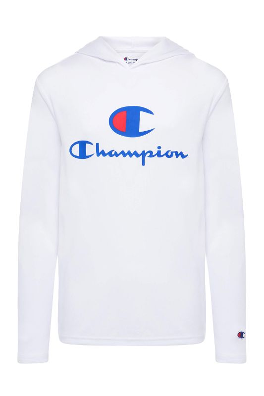 Photo 1 of Champion Kids Long Sleeve Hooded Shirt | Lightweight | Boys Clothes | Activewear Medium White