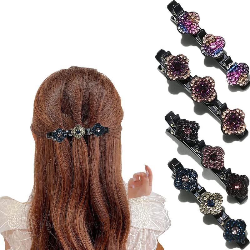 Photo 1 of 16PCS Sparkling Crystal Stone Braided Hair Clips?Satin Fabric Hair Bands with 3 Small Clips?Rhinestone Hair Clips Hairpin Duckbill Clip for Women and Girls