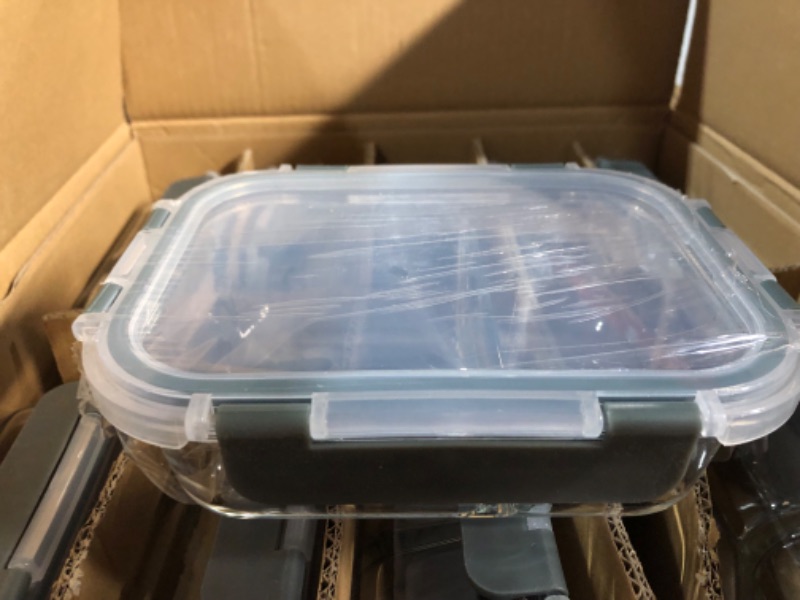 Photo 2 of [10-Pack,22 Oz]Glass Meal Prep Containers 2 Compartments, Airtight Glass Lunch Bento Boxes with Lids, Glass Food Storage Containers, BPA-Free, Microwave, Oven, Freezer and Dishwasher Gray