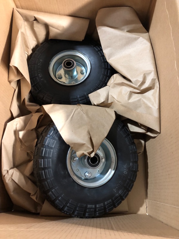 Photo 2 of (2-Pack) AR-PRO 10-Inch Solid Rubber Tires and Wheels - Replacement 4.10/3.50-4” Tires and Wheels with 5/8” Axle Bore Hole, and Double Sealed Bearings - Perfect for Gorilla Carts