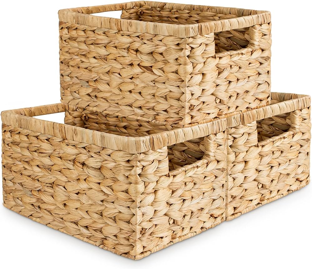 Photo 1 of 3 Pack Water Hyacinth Storage Baskets with Handles 13"L x 8-¼"W x 7"H